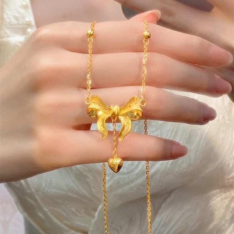 Gold shop runaway princess necklace for women love bow collarbone chain niche necklace item