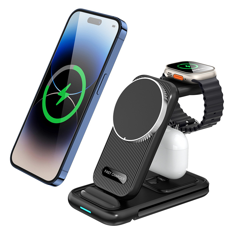 New phone magnetic wireless charger stand compatible with Apple watch three-in-one foldable wireless charging base