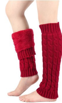 Winter Knit Sock Cuff Fleece Lined Thick Women's Warm Knee Protection Calf Protection Striped Solid Color Stacked Socks Sock
