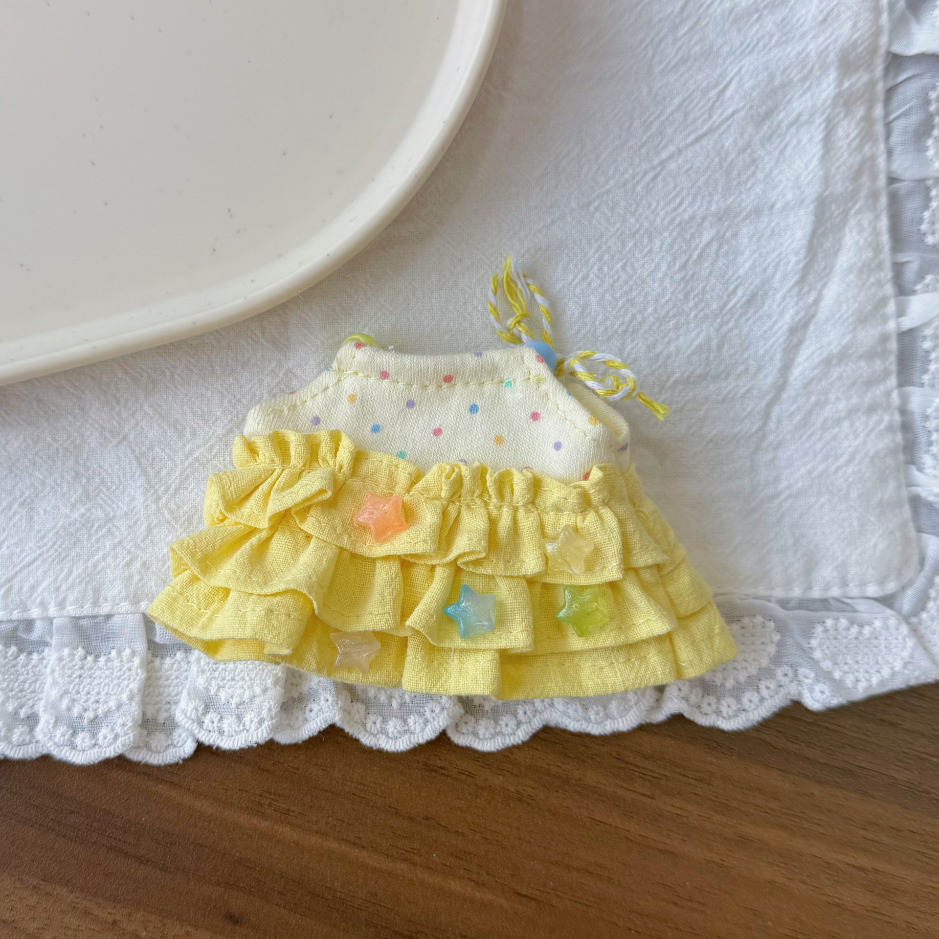Original 17cm Labubu doll clothes Nyota crying baby kitty summer autumn pleated cake skirt plush doll clothes
