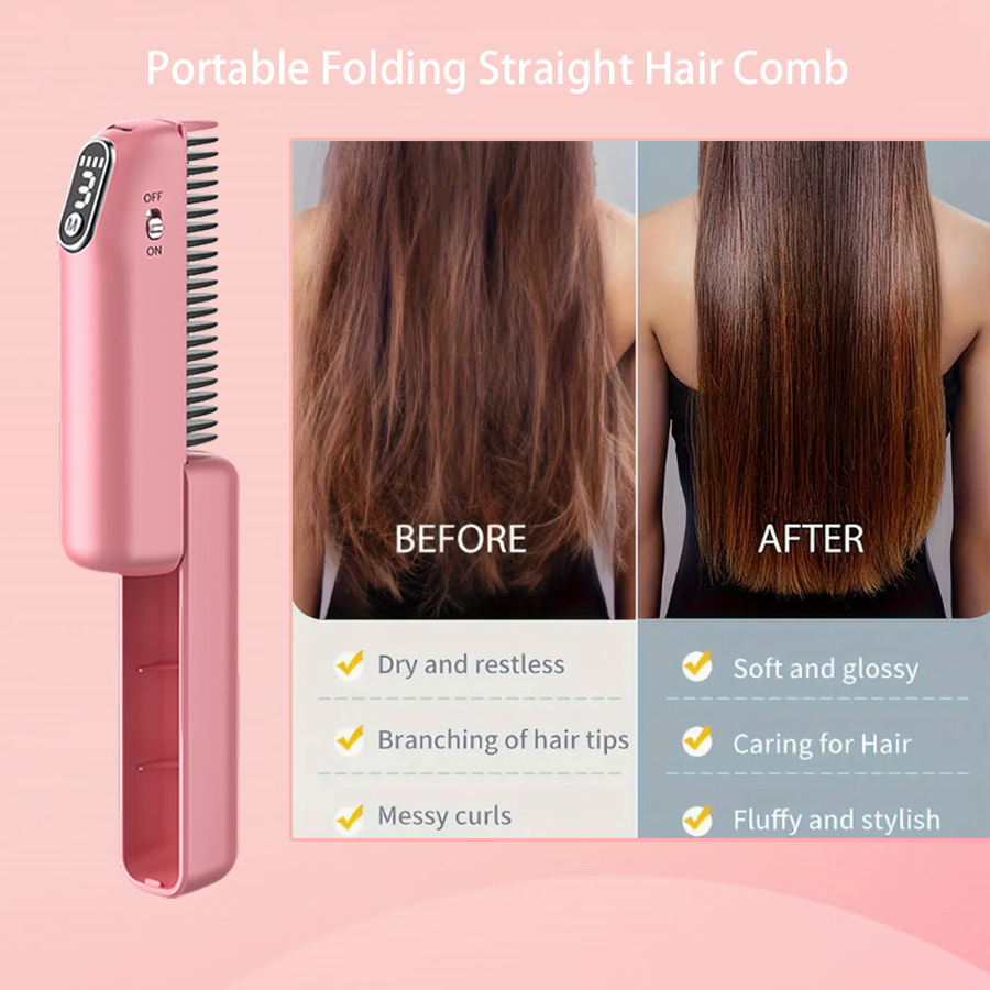 Straightening Comb Wireless Charging Retractable Foldable Portable Non-Damaging Hair Straightener Ceramic Straightener