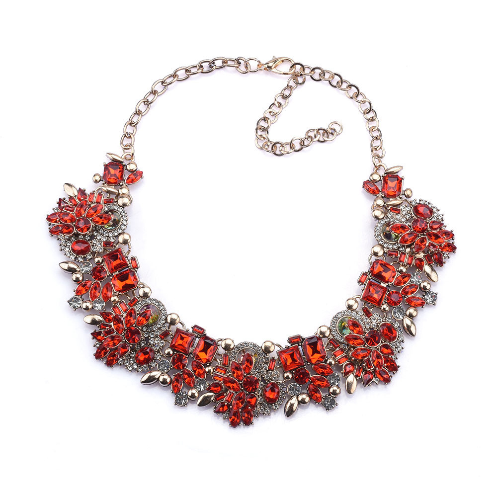Short necklace women's jewelry full diamond exaggerated floral necklace clothing accessories