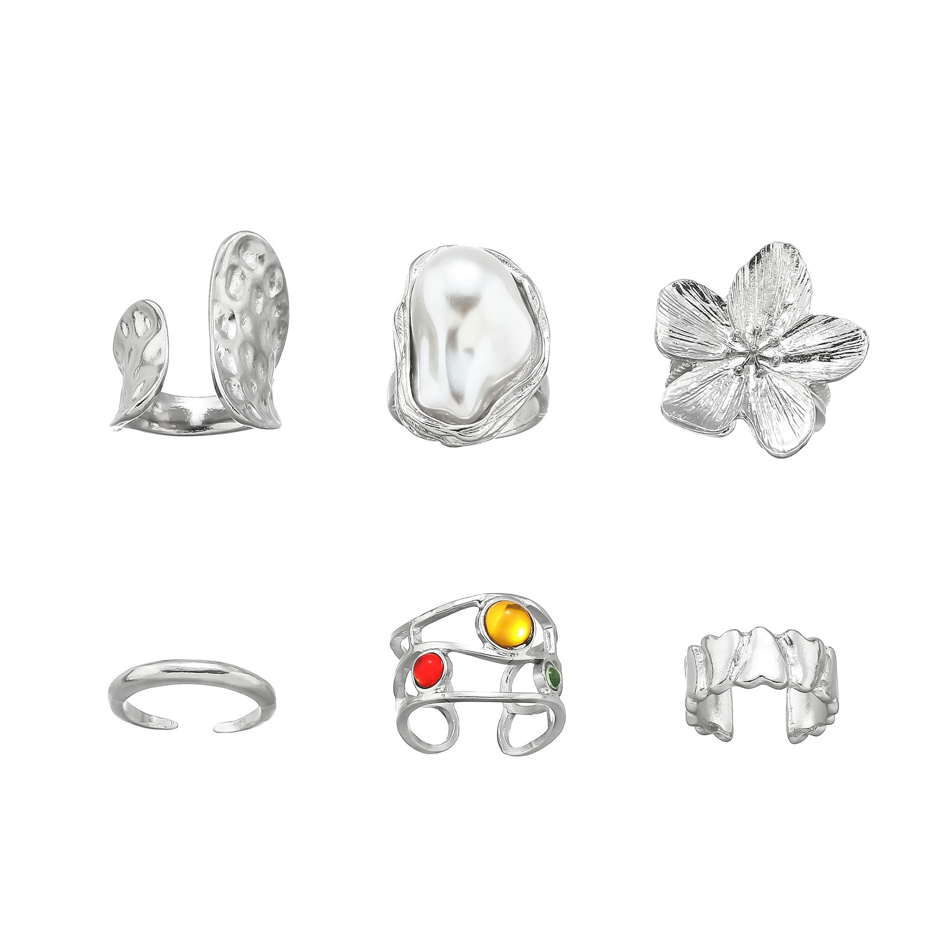 Liquid Lava Flower Open Ring Baroque Imitation Pearl Gemstone Ring