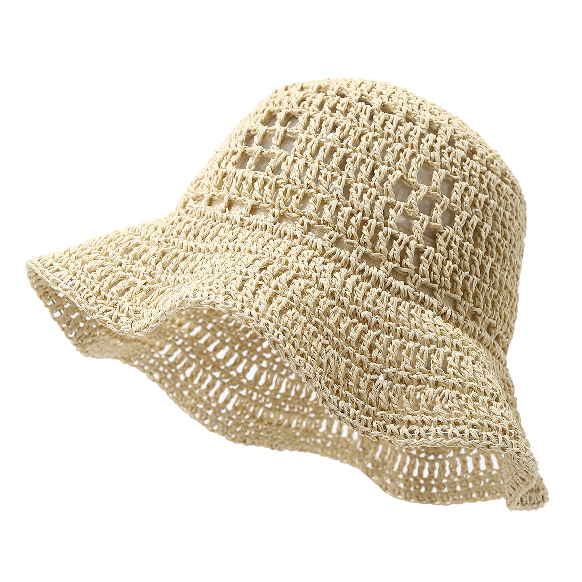 Spring/Summer Crocheted Breathable Woven Moldable Basin Hat for Women, Beach Vacation Casual Sun Straw Hat