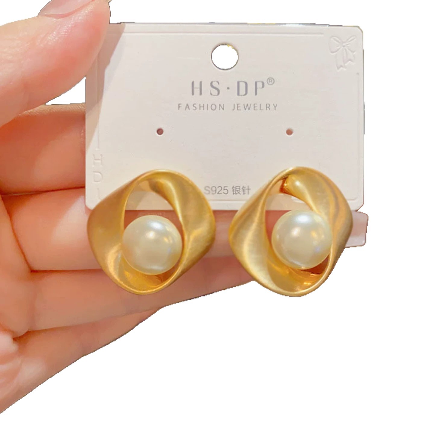 Exaggerated Metal Brushed Geometric Pearl Earrings Women Simple Ear Accessories