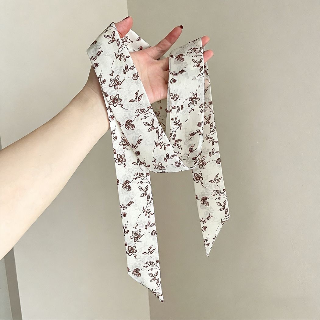 Gentle pink polka dot silk scarf for women minimalist eye-catching thin necktie neck accessory floating hair tie