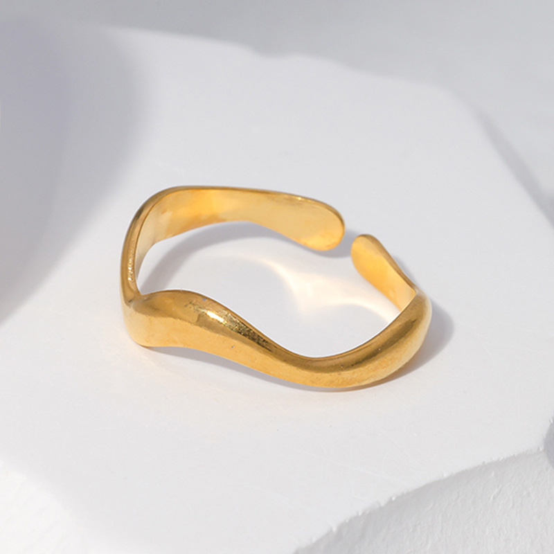 Simple wave titanium steel open ring women sense ring stainless steel pinky ring