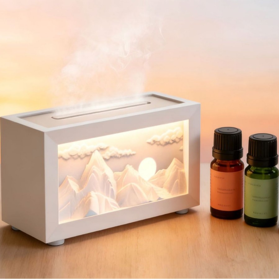 New Desktop Fireplace Sunshine Gold Mountain Aromatherapy Machine Silent Home Desktop Small Snow Mountain Humidifier Diffuser