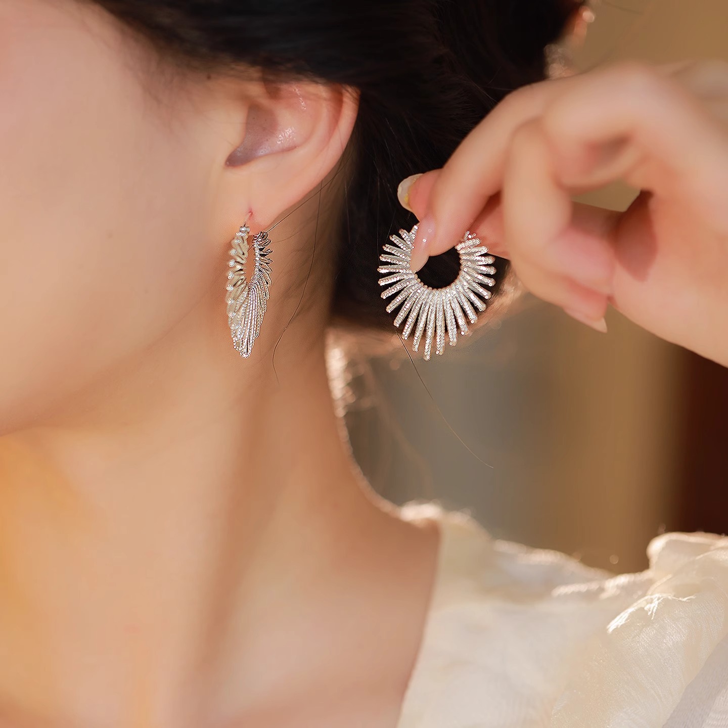 Line Heart Ear Cuff Real Gold Electroplated Exaggerated Sunflower Earrings