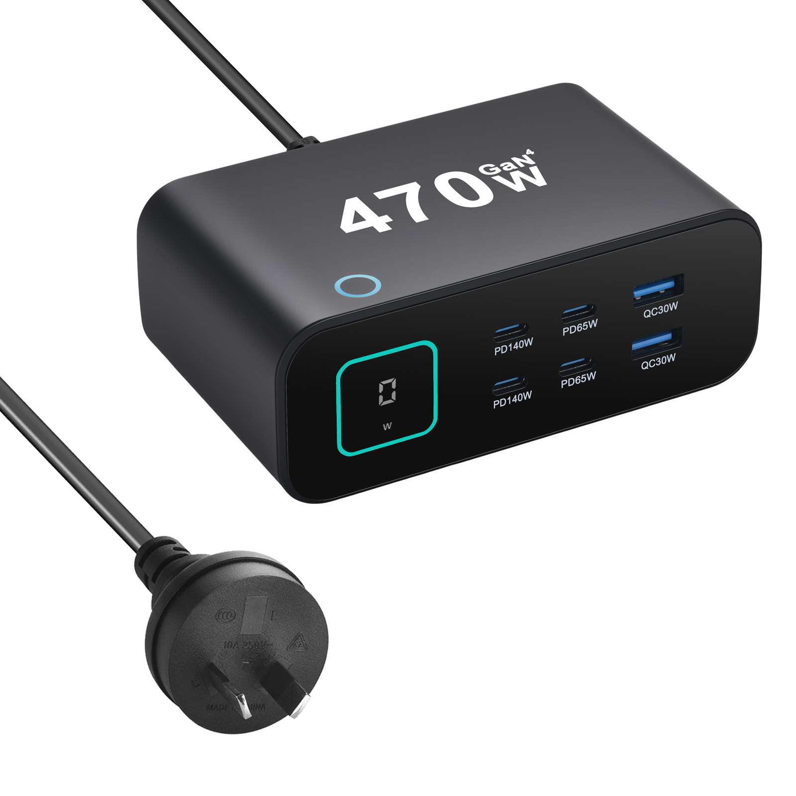 New TFT Display Desktop Charger Multi-Function Charger GaN PD3.1 Fast Charger 140W Multi-Port Fast Charger 470W