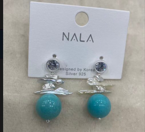 NALA Shell Crystal Earrings Women S925 Silver Needle Commute Earrings
