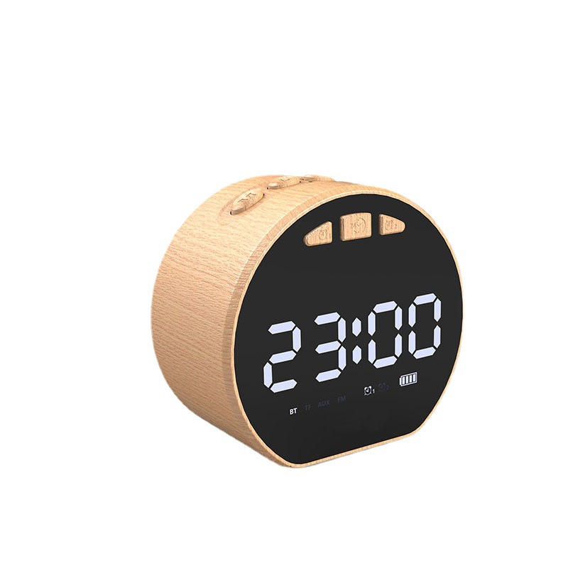 Wireless Bluetooth Speaker LED Screen Alarm Clock Mini Mirror Clock Gift Card Audio Wood Grain Craft