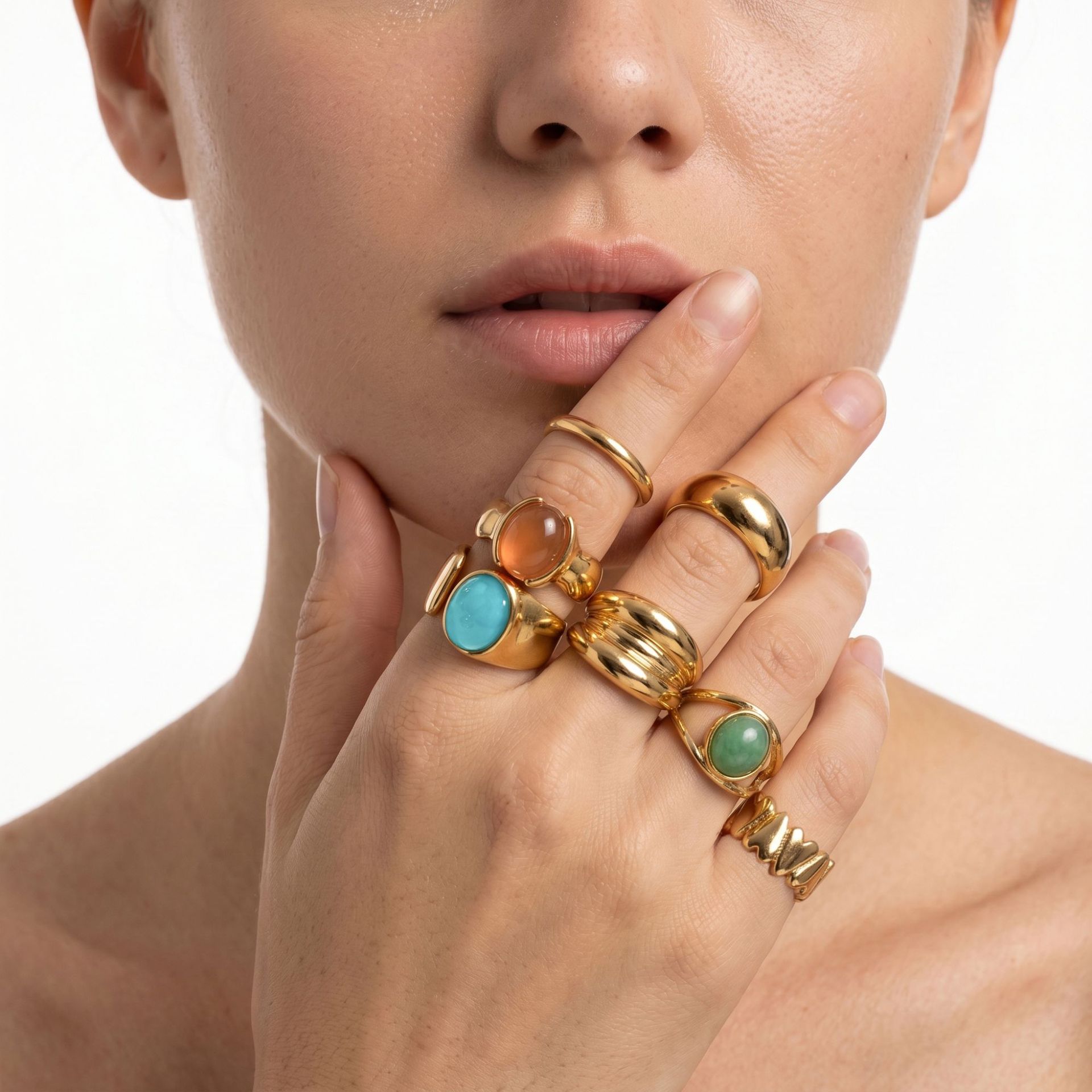 Liquid Lava Flower Open Ring Baroque Imitation Pearl Gemstone Ring