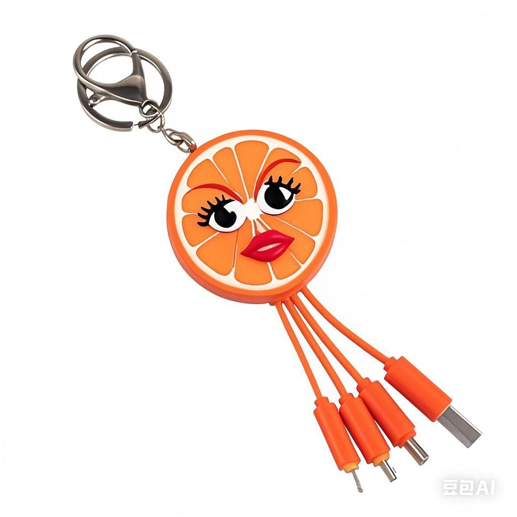 Cartoon fruit pendant cable keychain 3-in-1 data cable for Apple Android gift charging cable