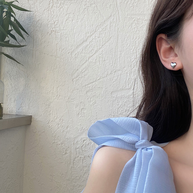 S925 silver needle simple heart-shaped ear studs C-shaped pearl earring three-piece set ear accessories 2664