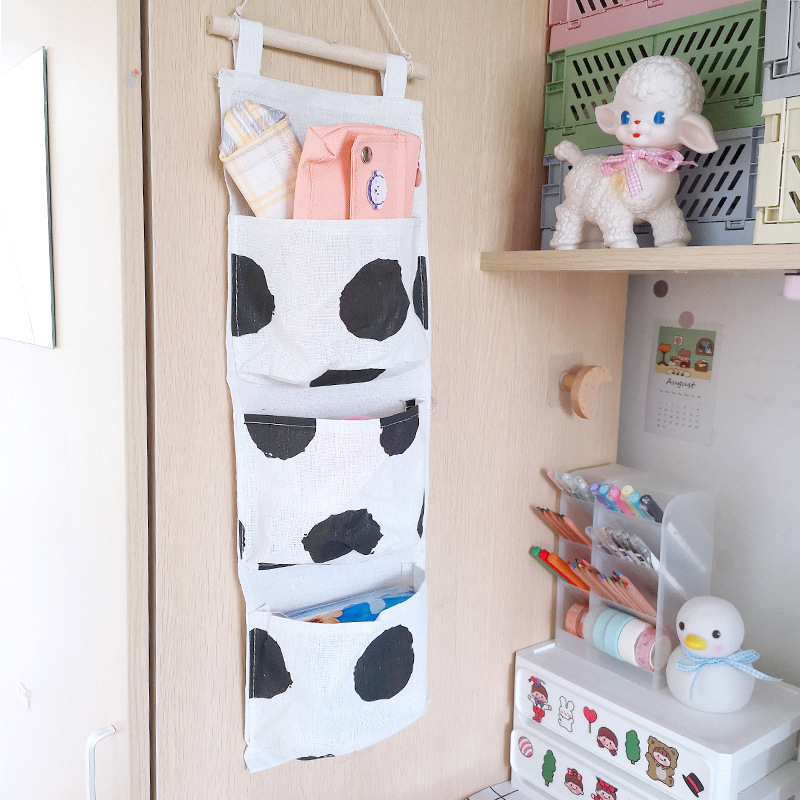 Bedside Fabric Storage Hanging Pouch, Multi-layer Phone Holder for Door or Wall, Cute Student Dormitory Storage Bag