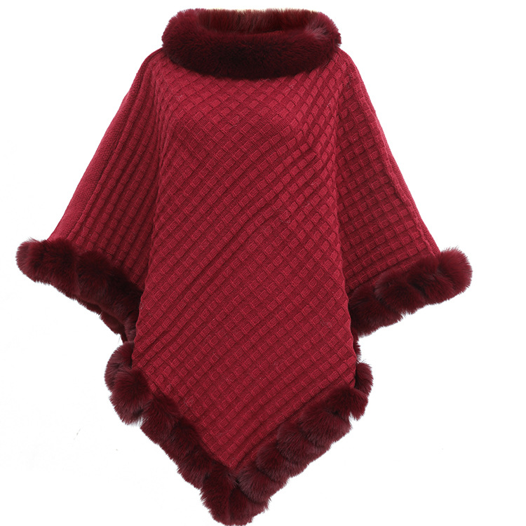 Autumn Winter New Imitation獭兔 Fur Collar Pullover Shawl Irregular Plus Size Knit Cape Loose Knit Coat Women