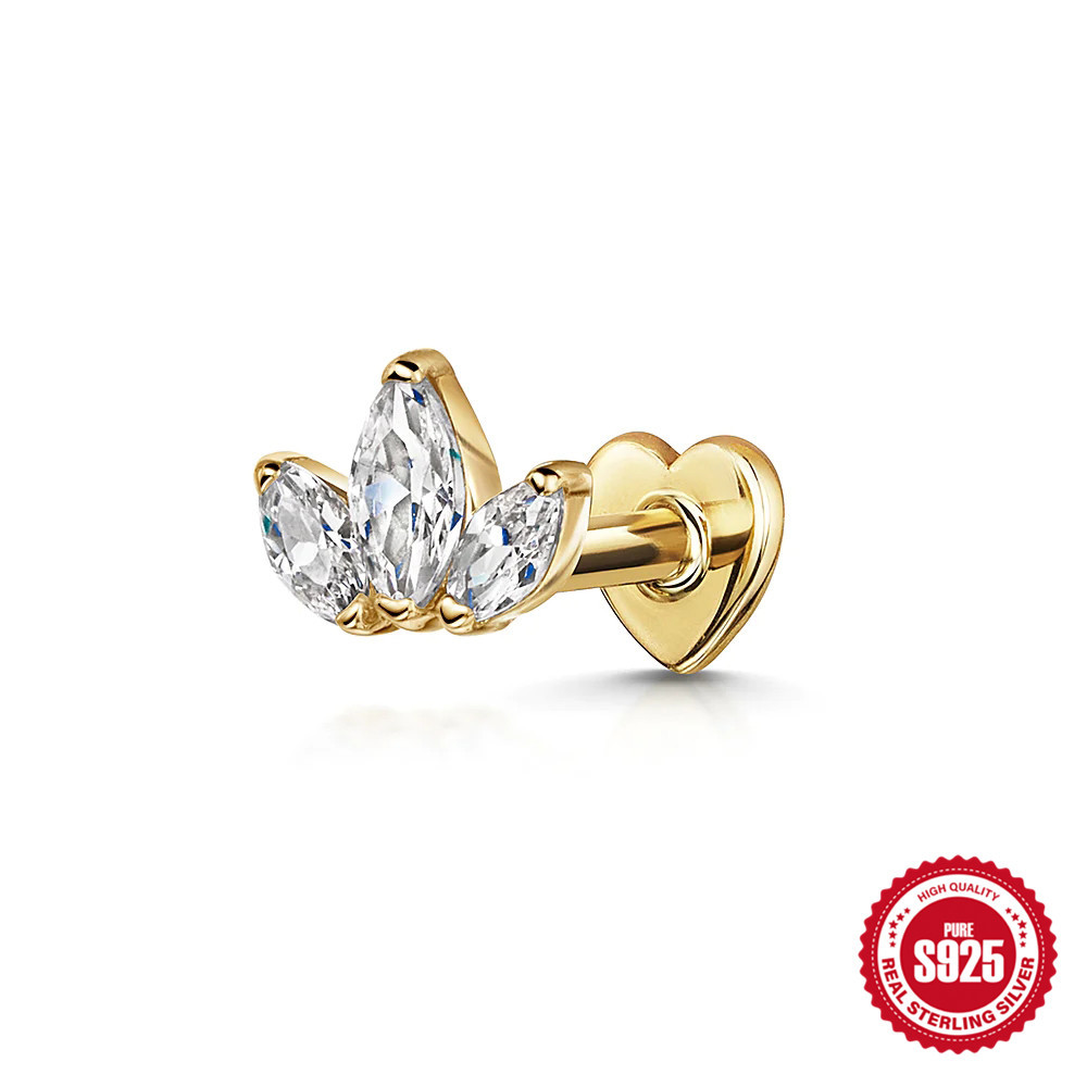 925 sterling silver diamond-set octagonal star heart flat head cartilage piercing ear bone stud new threaded earrings