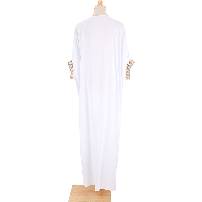 New Rayon Gold Embroidery Long Dress Beach Jacket Sun Protection Bikini Cover Up Swimsuit Outer Women