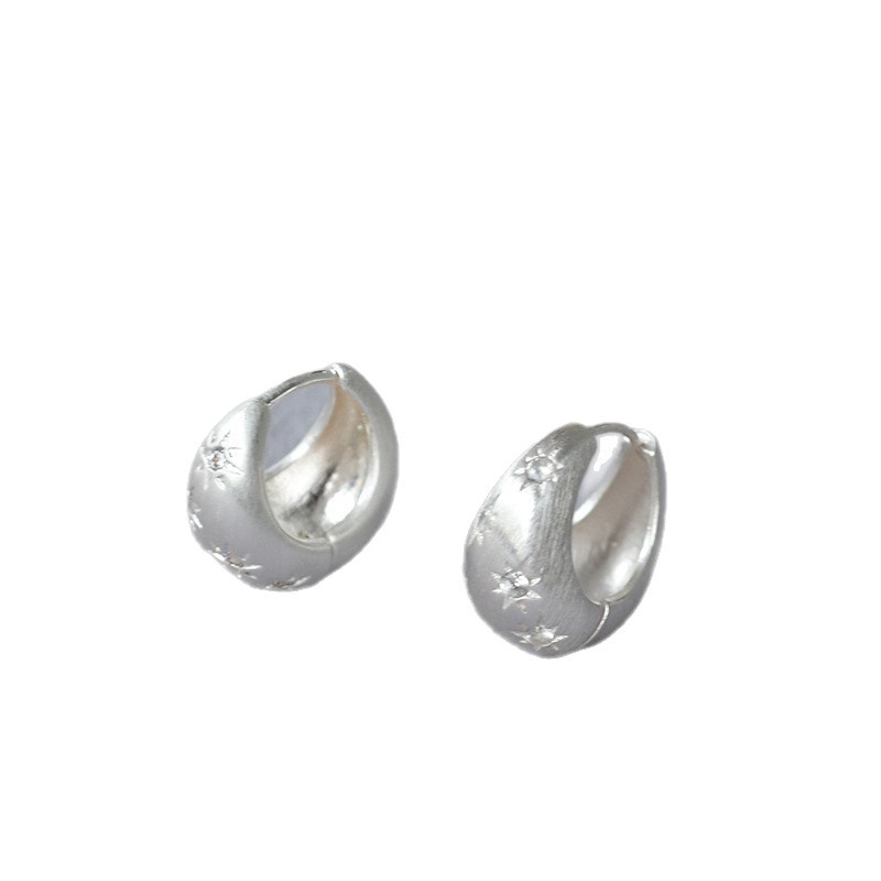 Silver brushed zirconium star sparkling diamond simple cold earrings ear accessories