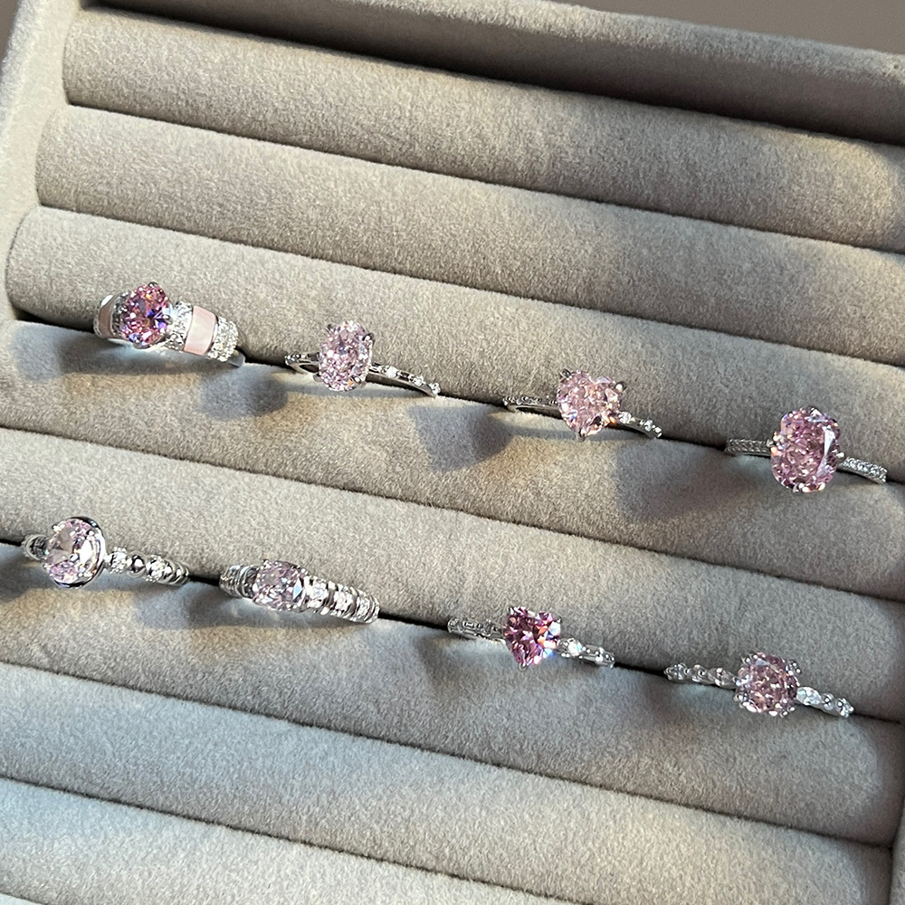 Live S925 sterling silver ring for women, design high-carbon diamond 8A zircon ice-cut closed ring wholesale