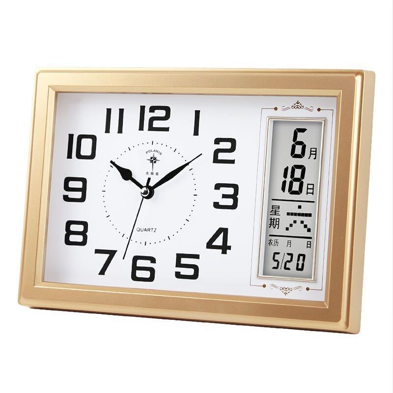 Polaris simple desk clock wall clock living room clock desk wall dual-use wall clock home perpetual calendar lunar temperature desk clock