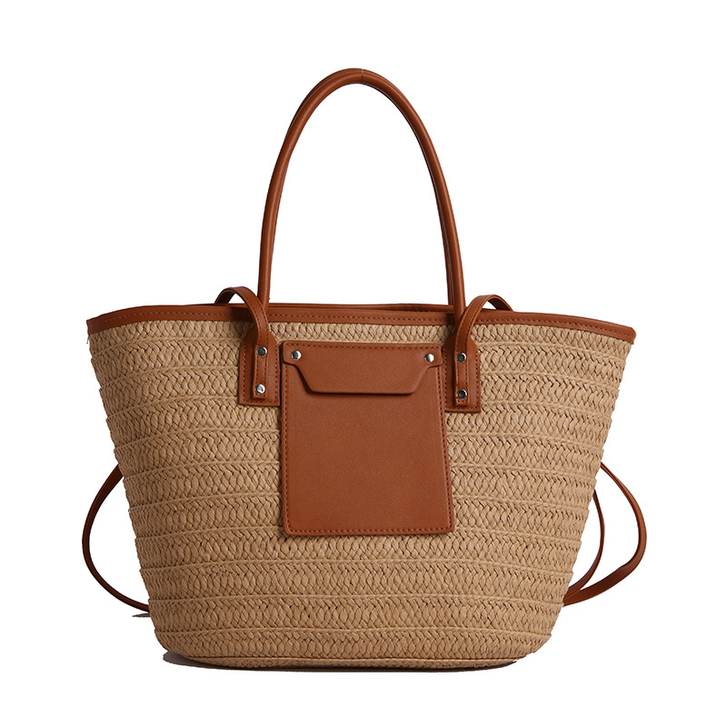 Beach Vacation Straw Bag 2025 Spring New Large-Capacity Casual Woven Bag Work Commute Single-Shoulder Tote Bag
