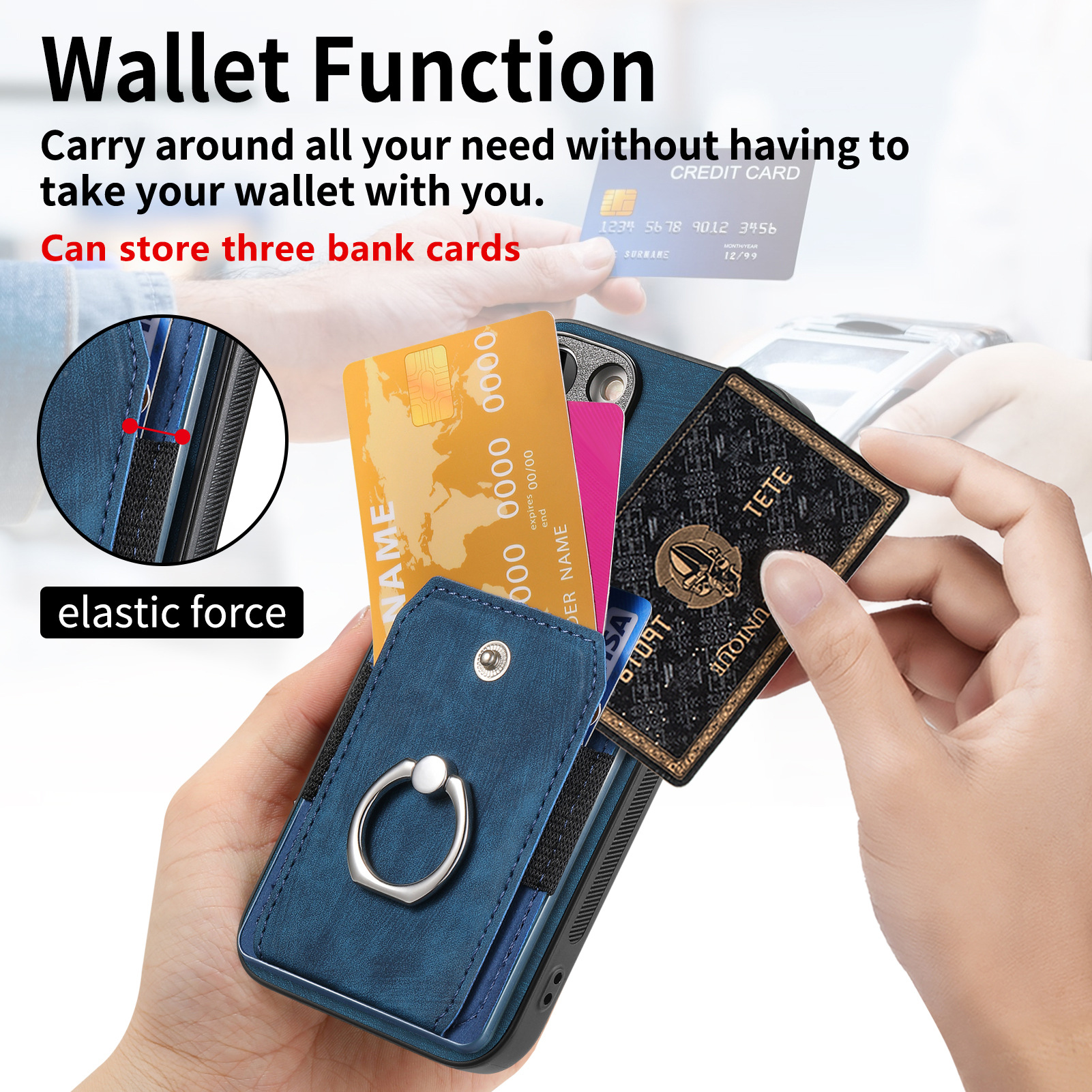 For Apple 18 card holder phone case solid color hardware ring car magnetic iPhone18 protective leather case