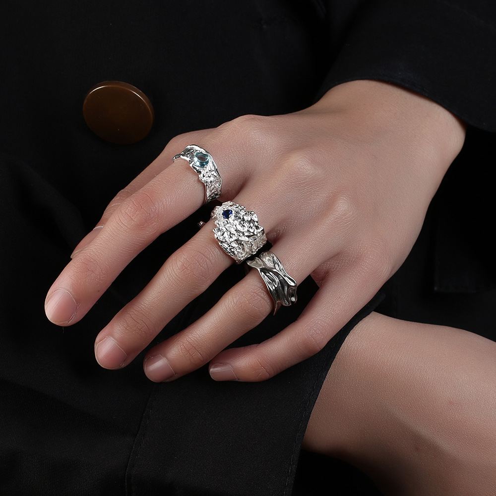 Live Stream Aquamarine Couple Ring Unisex Index Finger Ring Open Ring Joint Ring