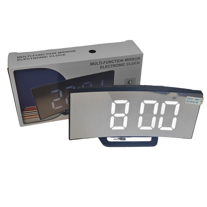 Curved electronic alarm clock large screen LED digital clock learning office desktop silent electronic alarm clock