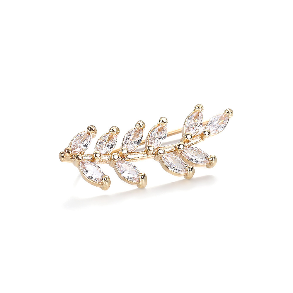Zircon Wheat Ear Integrated Ear Cuff Earring Sparkling Leaf Ear Buckle Ear Jewelry