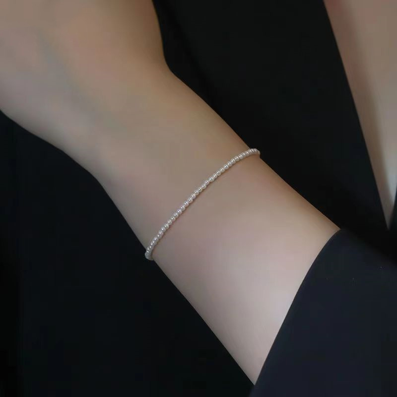 2mm extra small round round flawless strong light pearl sterling silver necklace women's fine clavicle chain 2024