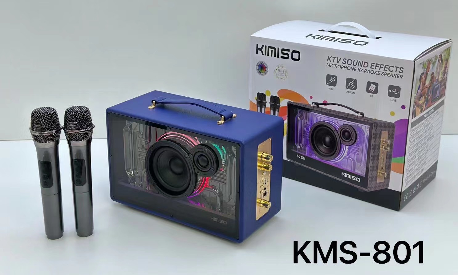 New transparent mechanical RGB light Bluetooth speaker outdoor portable high-quality wireless audio K song microphone