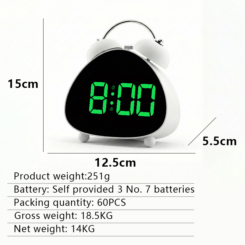 New bedside table plug-in LED electronic alarm clock triangle bedroom loud large screen ringing electronic alarm clock