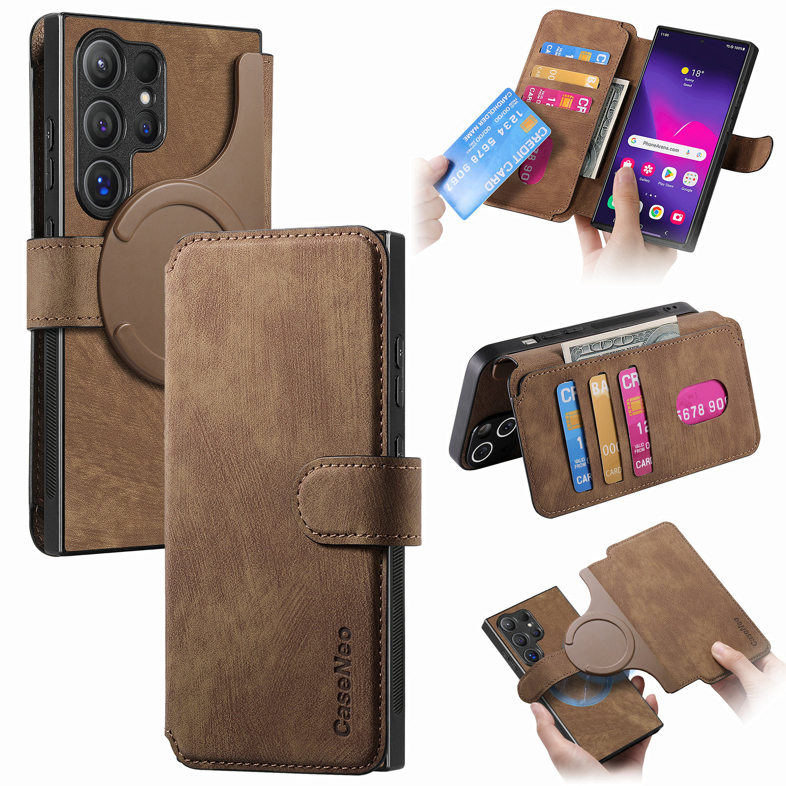 Magnetic detachable two-in-one front cover for Samsung S26Ultra phone leather case strong magnetic card slot stand