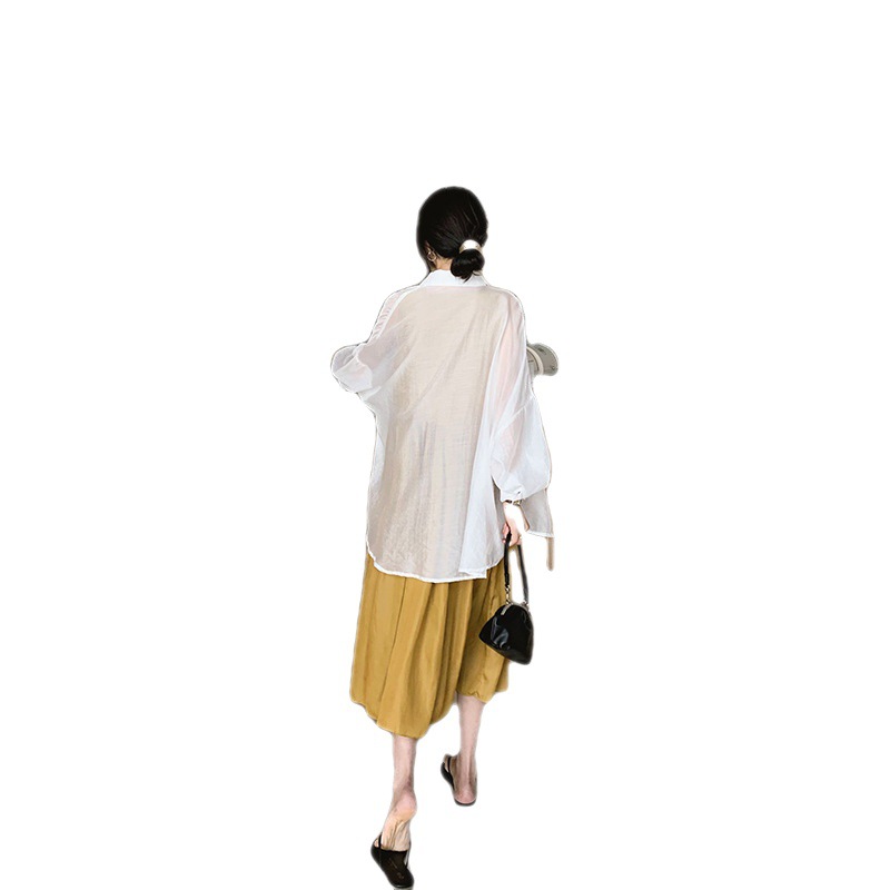 Sun Protection Shirt Women Spring/Summer New Loose Long Sleeve White Thin See-through Blouse