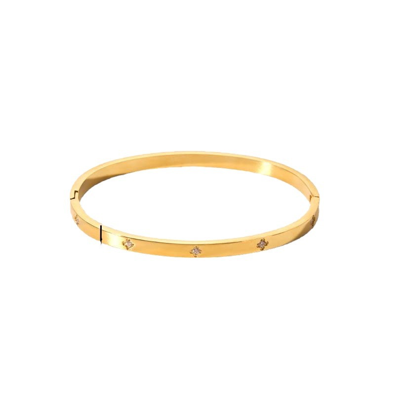 Titanium steel bracelet six-pointed star buckle bracelet women 18k gold plated stainless steel inlaid zircon ring