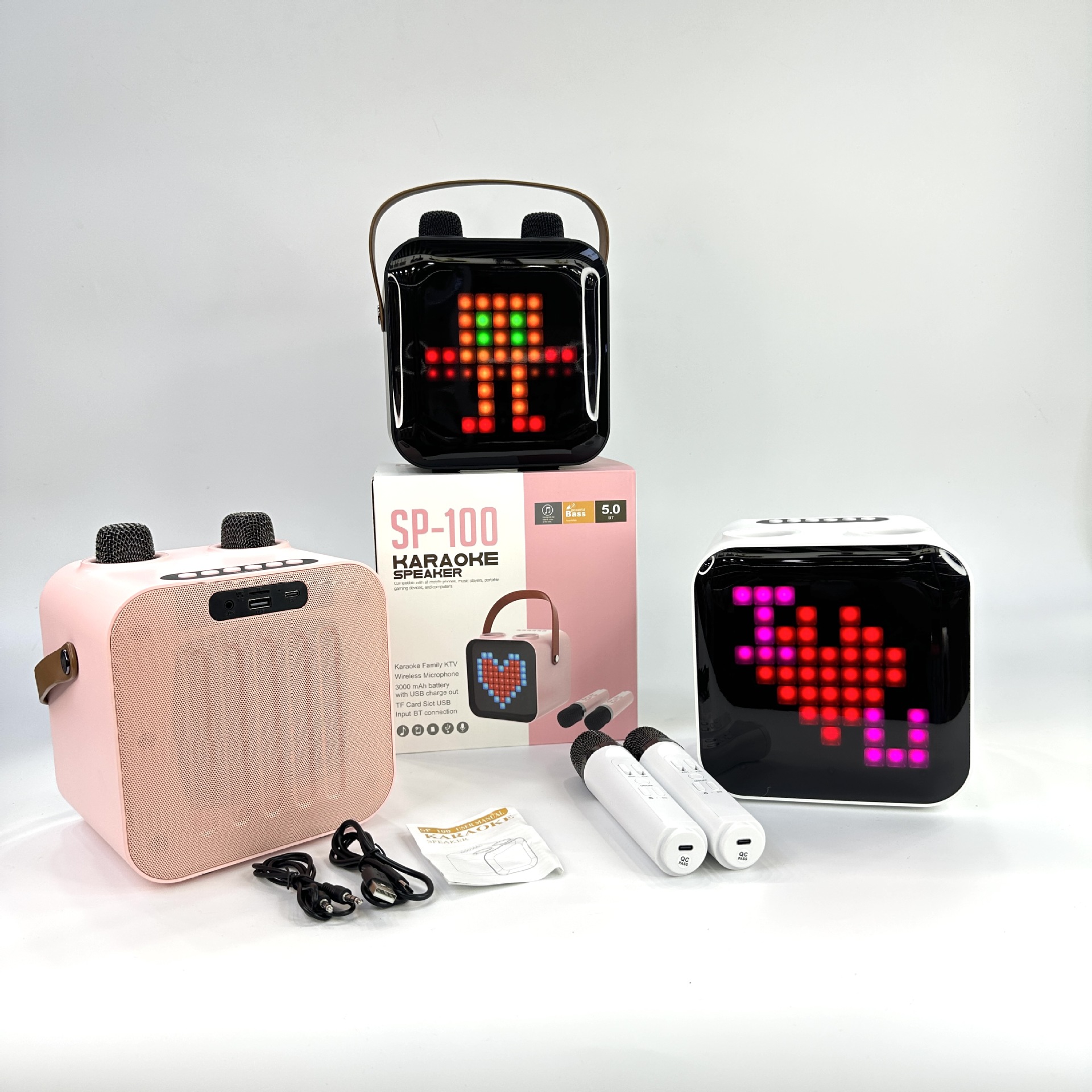 SP100 Colorful LED Light Bluetooth Speaker Wireless Dual Microphone K-Song All-in-One Square Dance Outdoor Portable