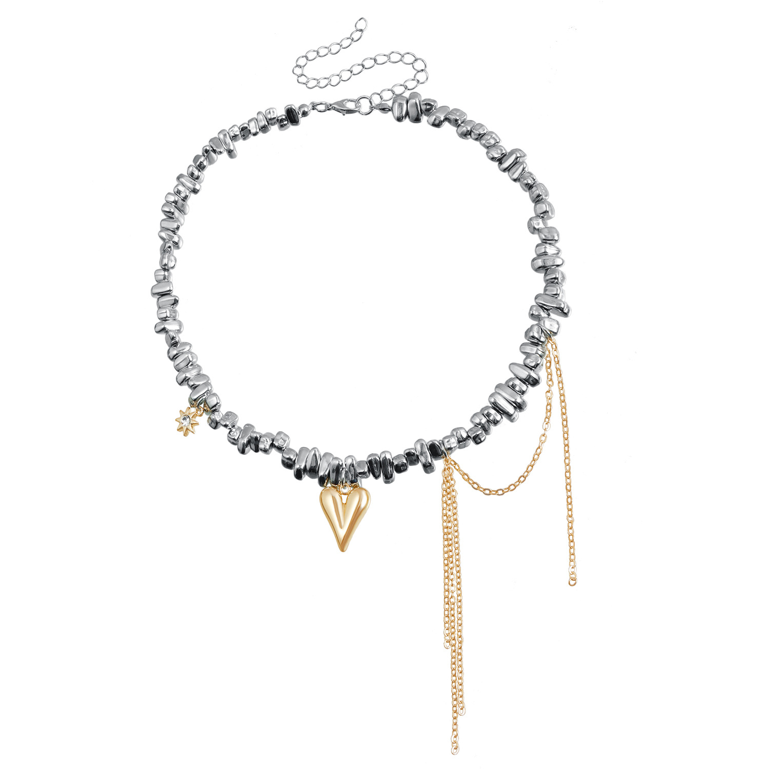 Accessories Love Tassel Pendant Irregular Beaded Choker Metallic Design Necklace for Women