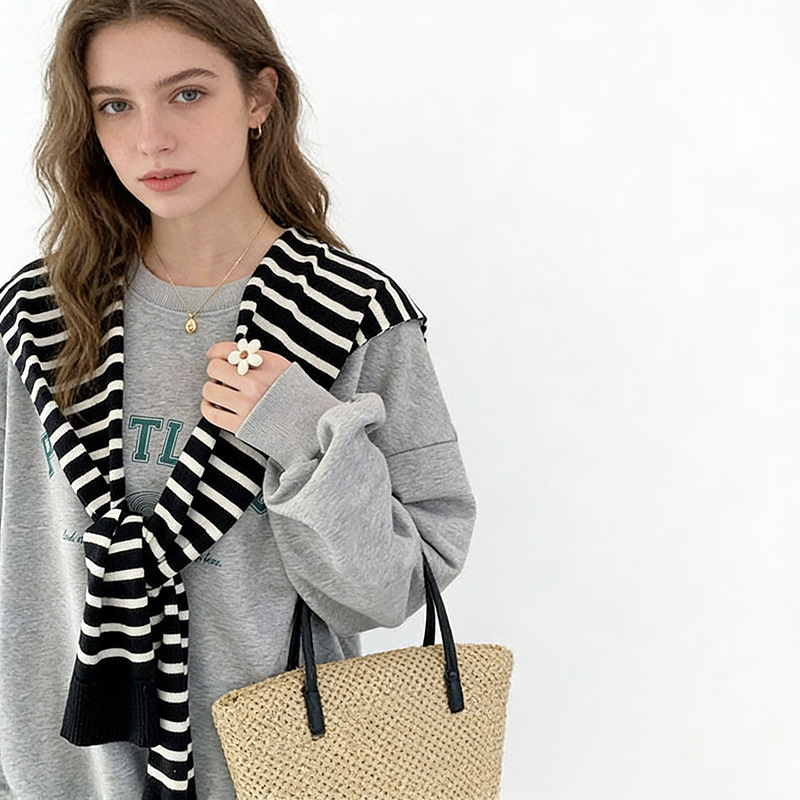 Air-conditioned room shoulder and neck protection striped shawl outer cardigan knitted small cape fake collar shawl