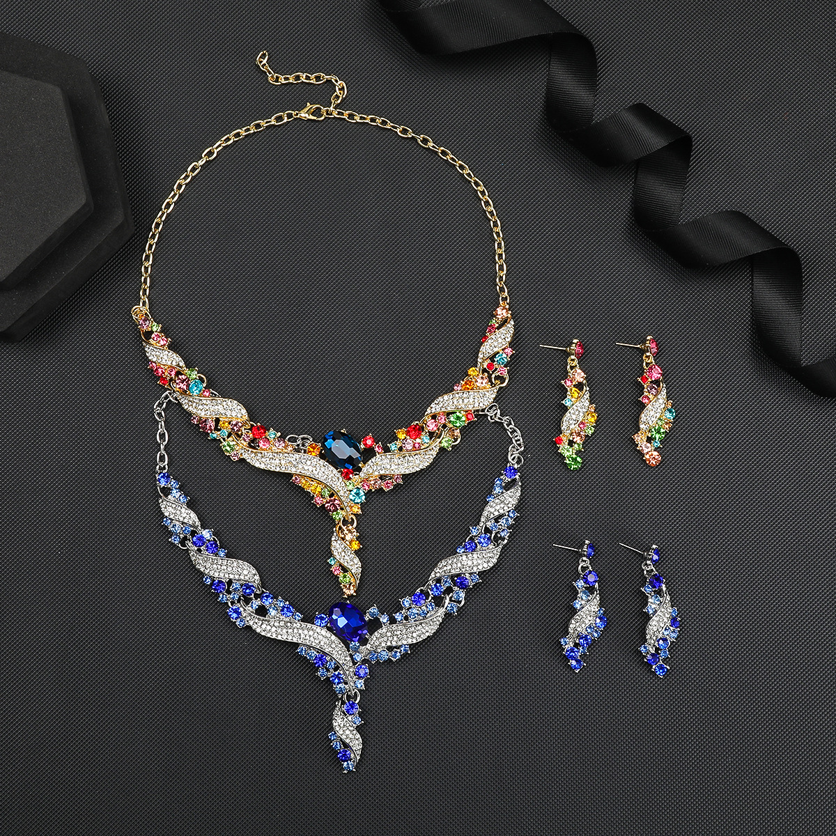 Exaggerated Necklace Earring Set Collarbone Chain Decorative Dress Accessories Colorful Jewelry
