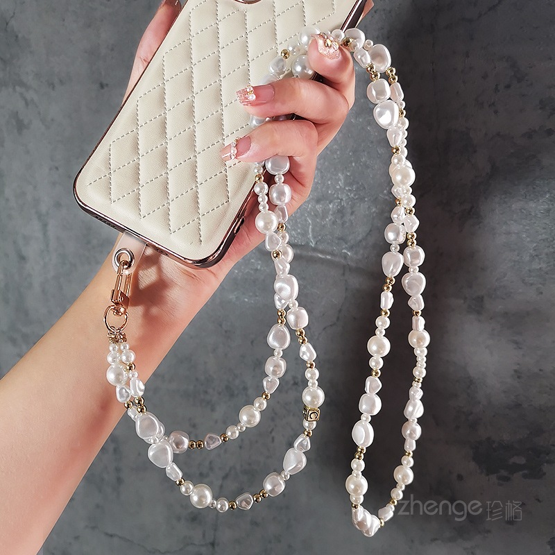 Pearl crossbody hanging chain for women outdoor hiking backpack chain phone lanyard small fragrance handmade chain