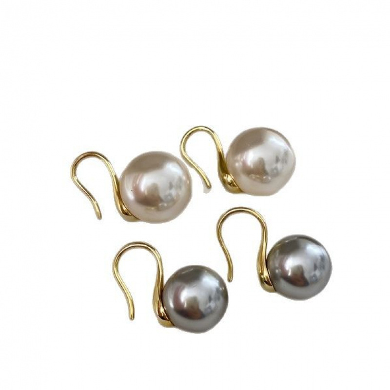 2025 new round pearl stud earrings women earrings commuting high heel ear hooks