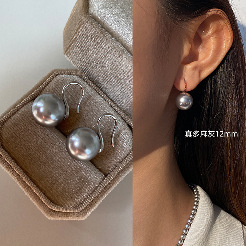 925银 · 真多麻灰-12MM【S925银-银色耳钩】