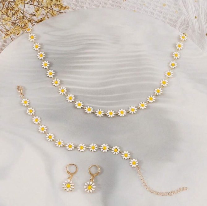 Jewelry Daisy Small Flower Necklace Earrings Bracelet Set Simple Collar Chain