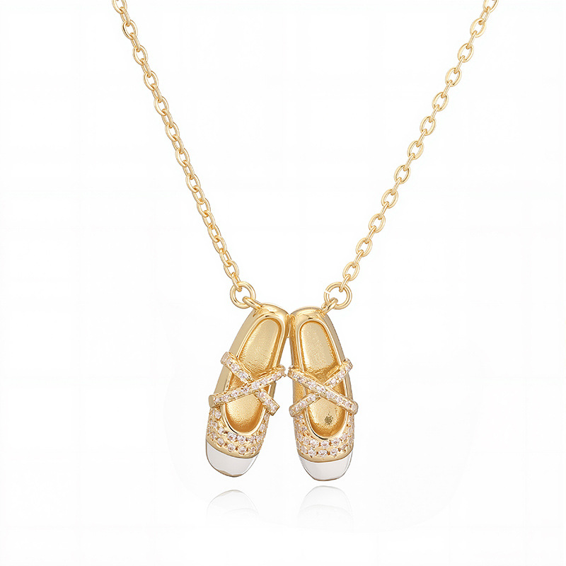 Sweet Colorful Drip Oil Ballet Shoes Pendant Necklace Layered Clavicle Chain