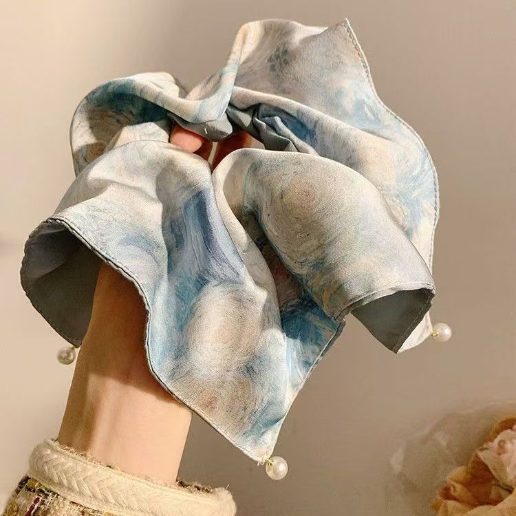 Oil painting texture square scarf hair tie new durable elastic hair accessory