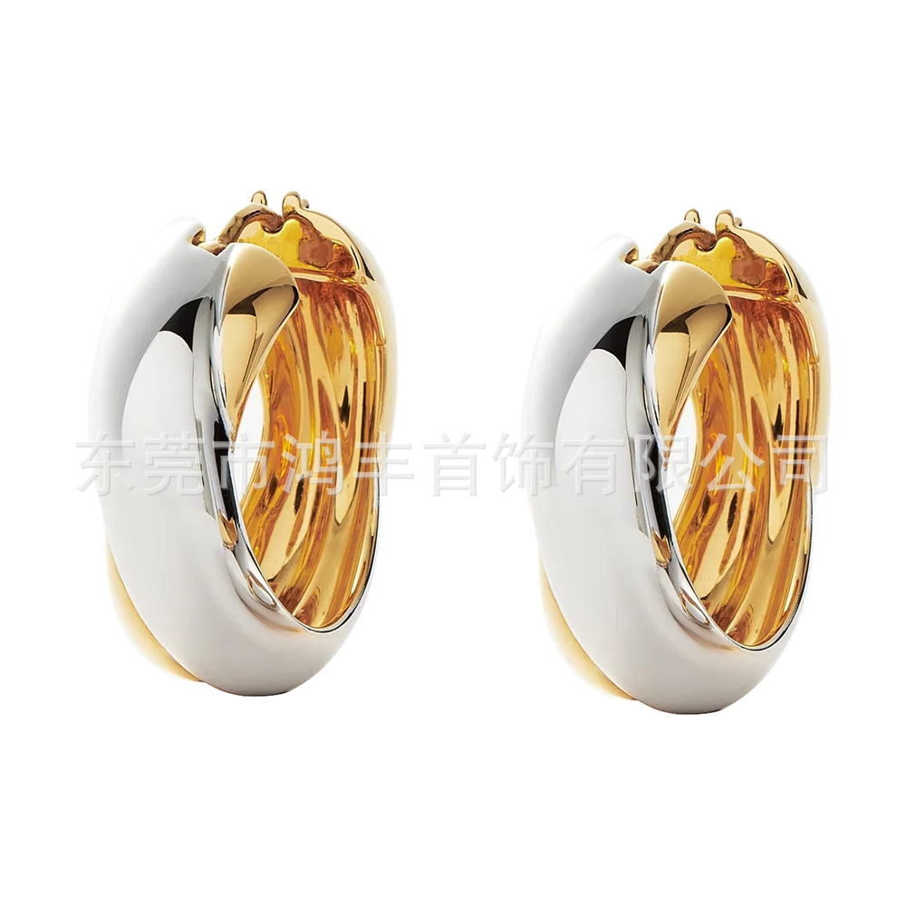 Dilireba two-color earring with electroplated accessories, contrasting color circle earrings for women