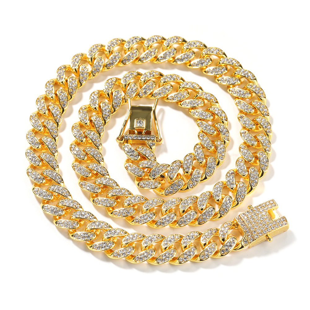 Vintage New Hip Hop New 12mm Alloy Diamond Men's Cuban Chain Street Niche Accessories