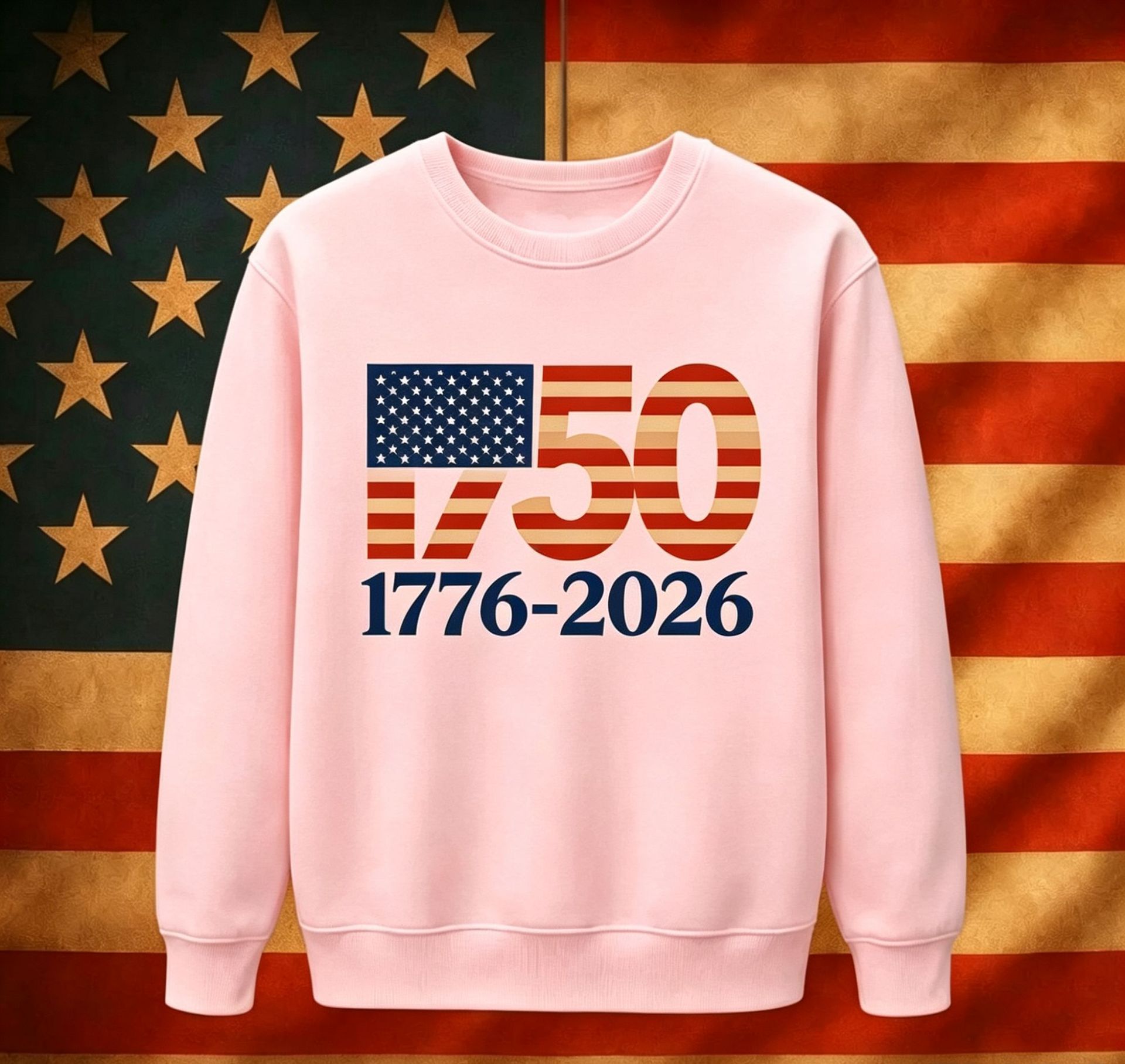 USA Digital American Flag Hoodie Independence Day No Hood Round Neck Fleece Hoodie